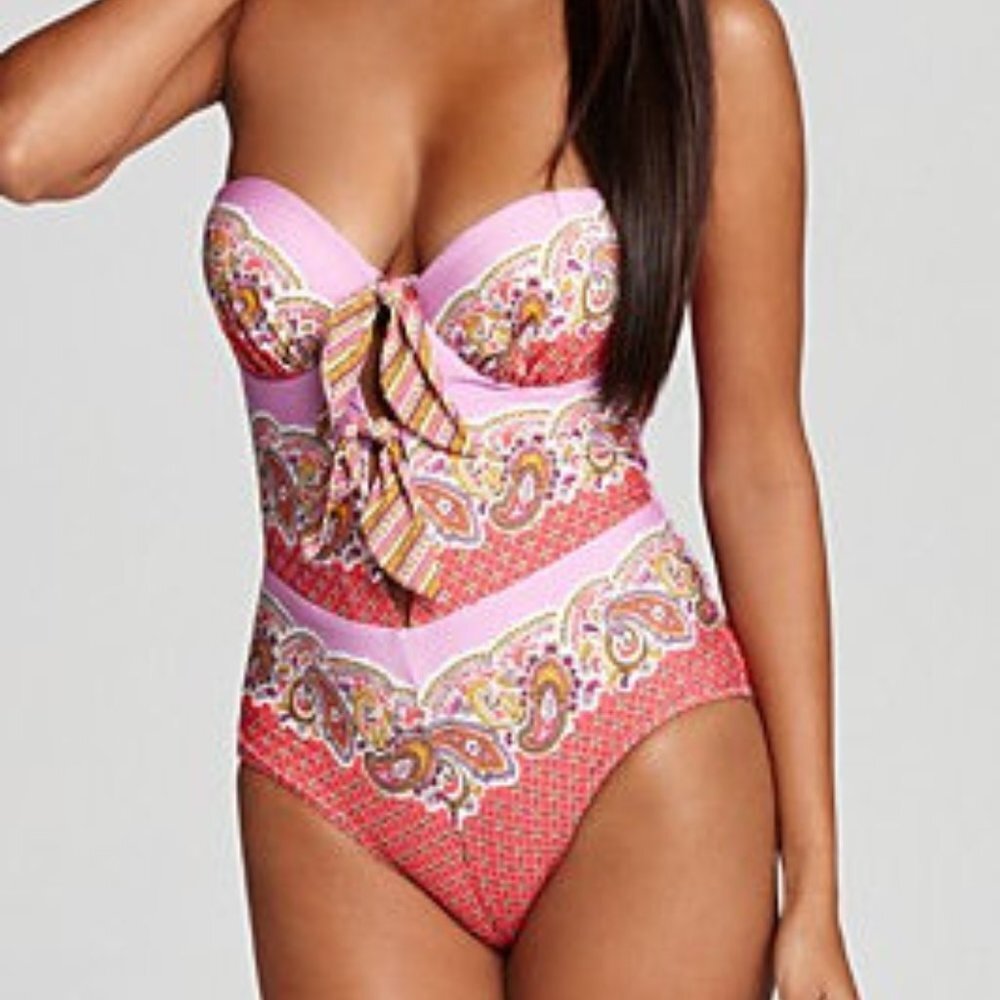 NWT Nanette Lepore Women's Capri Paisley Paradise Violet knot One Piece XS